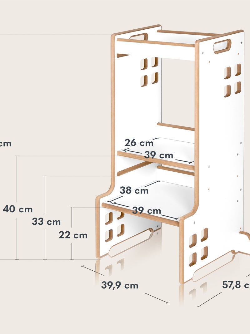 LIONELO Ayudante de Cocina - Torre Evolutiva de Observación y Aprendizaje - Montessori - Estantería Beige/Blanco - Kiabi