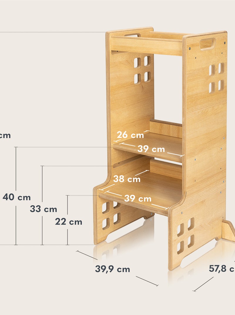 LIONELO Ayudante de Cocina - Torre Evolutiva de Observación y Aprendizaje - Montessori - Estantería Madera natural - Kiabi