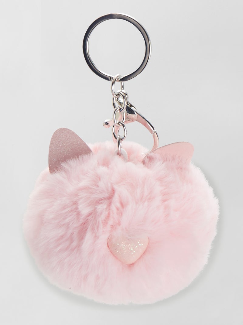 Llavero de pelo sintético 'gato' rosa - Kiabi