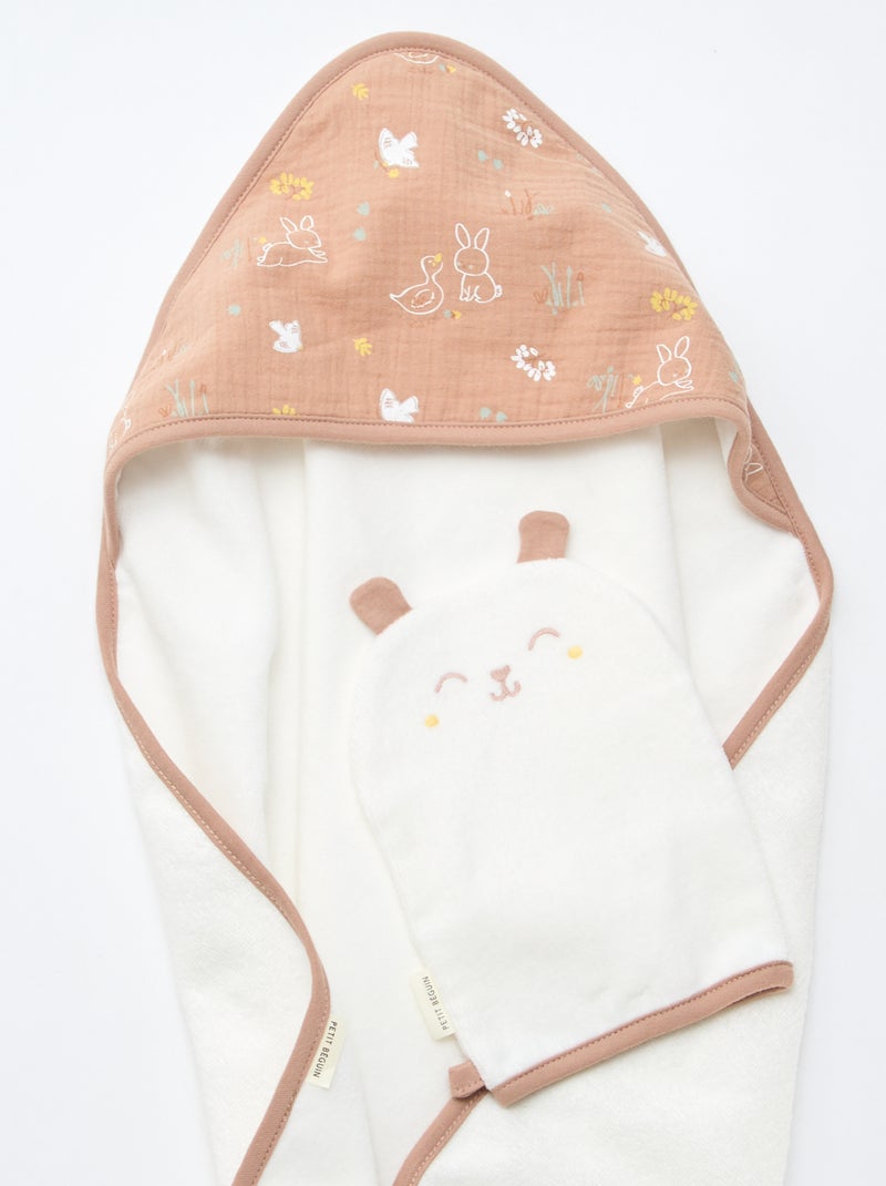 Lote capa de baño + manopla 'Petit Béguin' Blanco - Kiabi