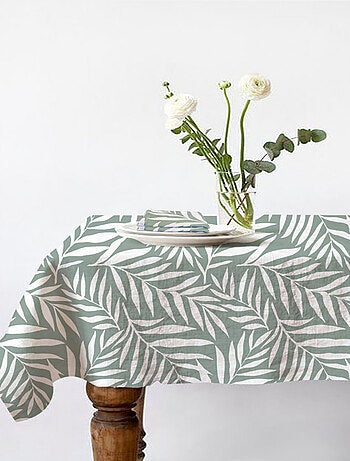 Lote de 1 mantel cuadrado + 2 servilletas con estampado de hojas