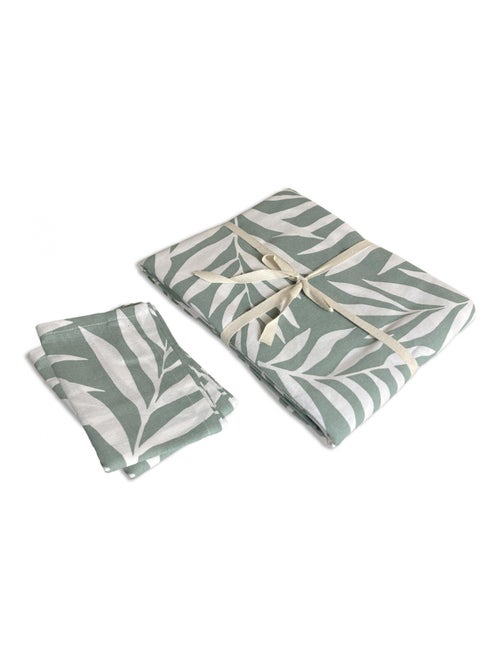 Lote de 1 mantel cuadrado + 2 servilletas con estampado de hojas - Kiabi