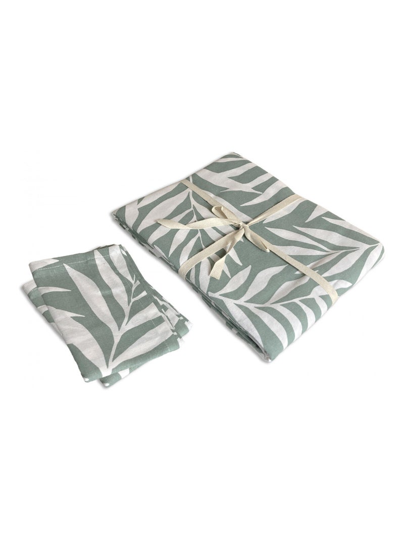 Lote de 1 mantel cuadrado + 2 servilletas con estampado de hojas Verde - Kiabi
