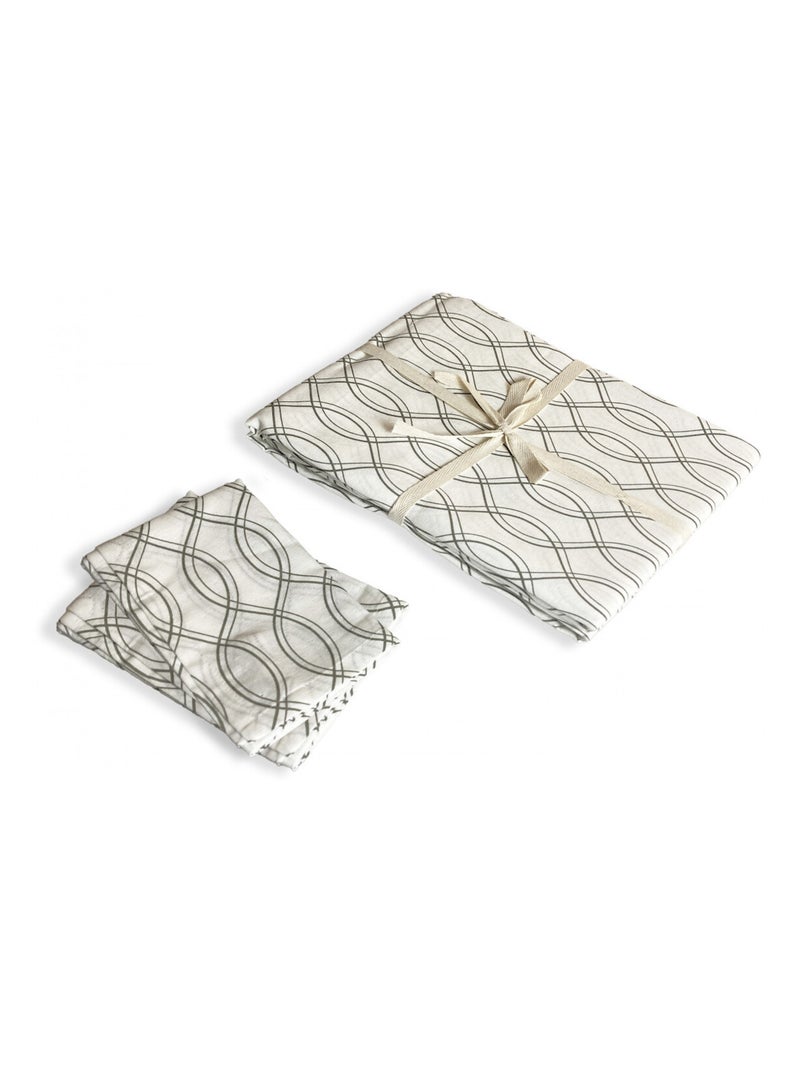 Lote de 1 mantel cuadrado + 2 servilletas con estampado geométrico Blanco - Kiabi