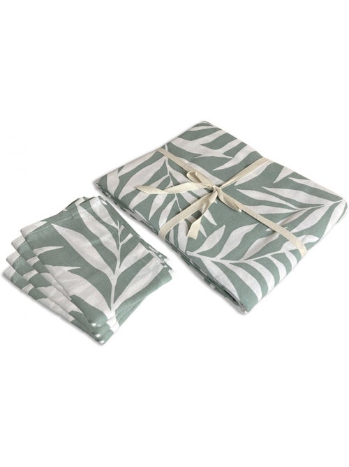 Lote de 1 mantel rectangular + 4 servilletas con estampado de hojas - Kiabi Lote de 1 mantel rectangular + 4 servilletas con estampado de hojas - Kiabi