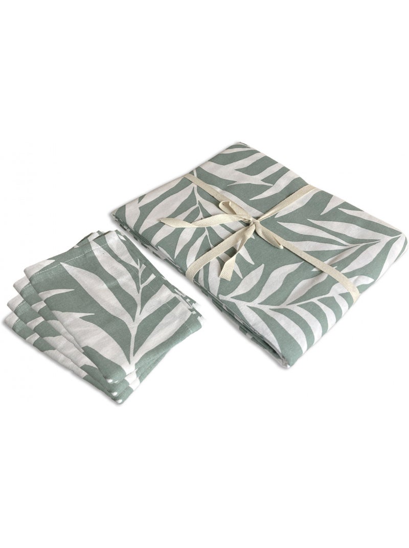 Lote de 1 mantel rectangular + 4 servilletas con estampado de hojas Verde - Kiabi