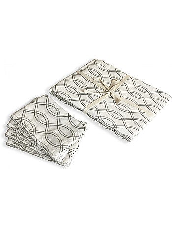 Lote de 1 mantel rectangular + 4 servilletas con estampado geométrico