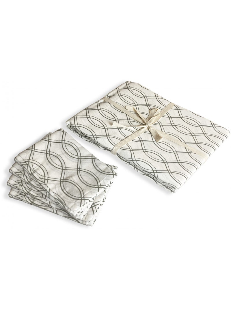 Lote de 1 mantel rectangular + 4 servilletas con estampado geométrico Blanco Negro Blanco - Kiabi