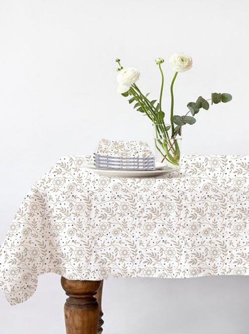 Lote de 1 mantel rectangular + 4 servilletas con motivos florales - Kiabi