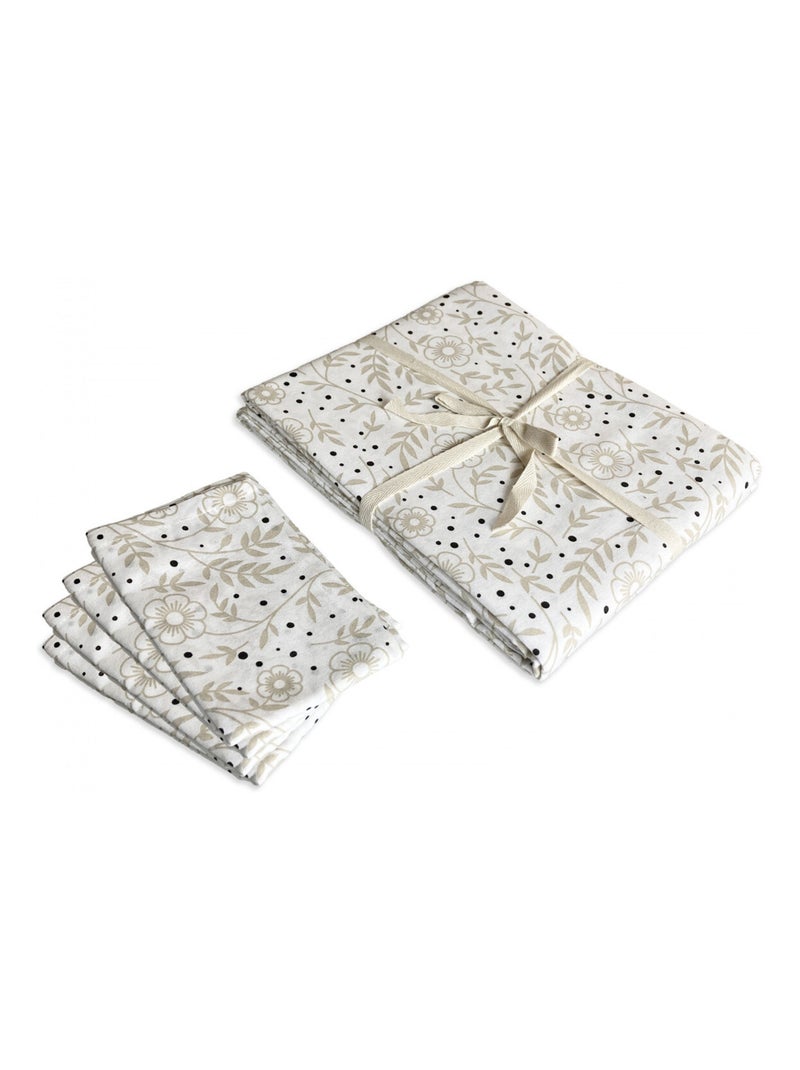 Lote de 1 mantel rectangular + 4 servilletas con motivos florales Blanco - Kiabi