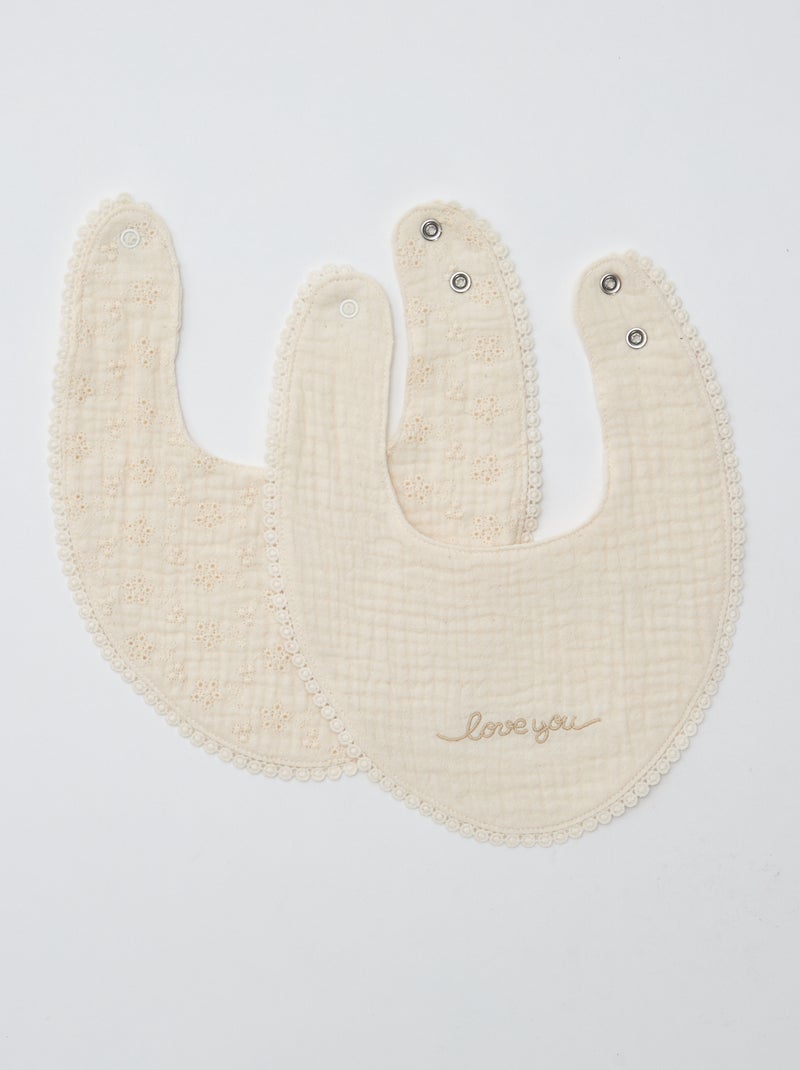 Lote de 2 baberos de muselina con bordado inglés Beige - Kiabi