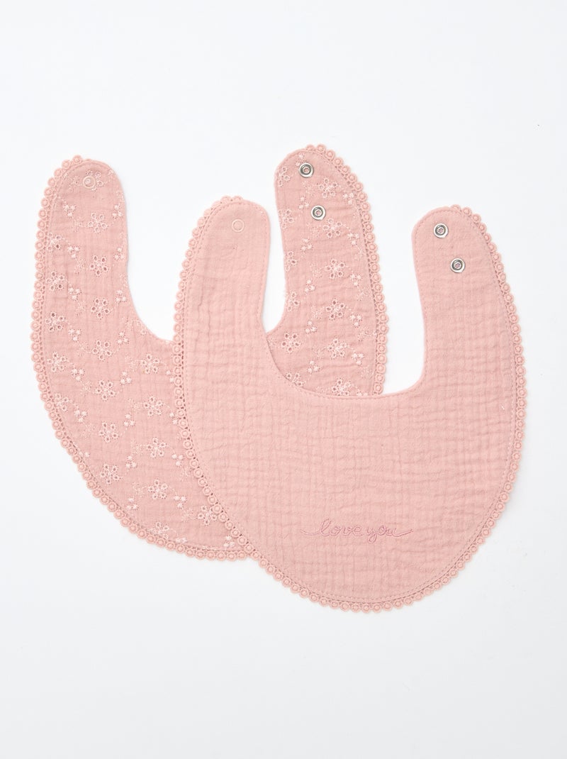 Lote de 2 baberos de muselina con bordado inglés Rosa - Kiabi