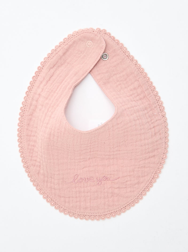 Lote de 2 baberos de muselina con bordado inglés Rosa - Kiabi