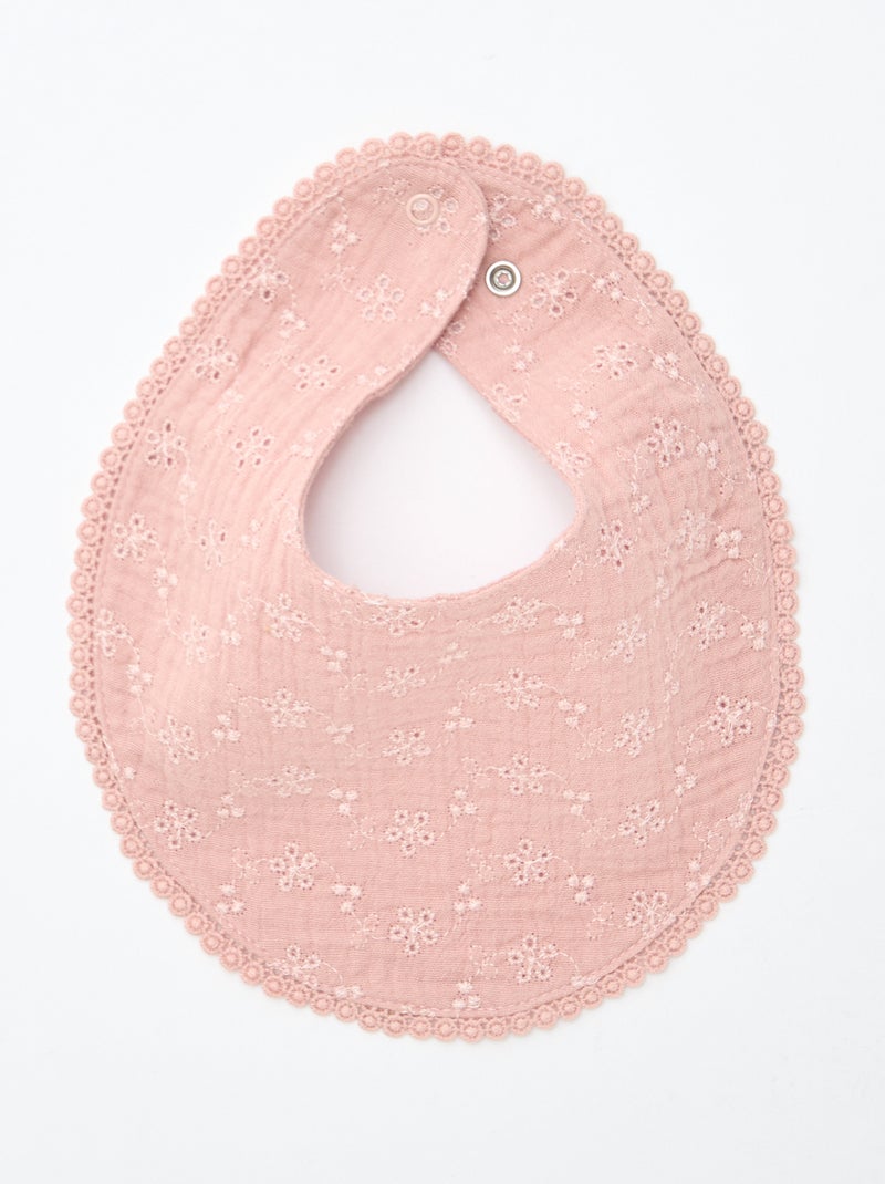 Lote de 2 baberos de muselina con bordado inglés Rosa - Kiabi