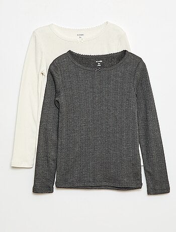Lote de 2 camisetas de punto calado de manga larga