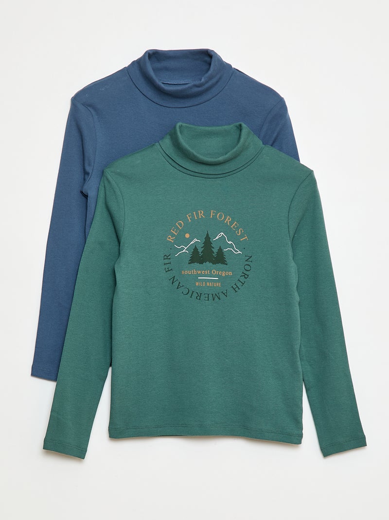 Lote de 2 camisetas interiores de cuello alto Verde - Kiabi