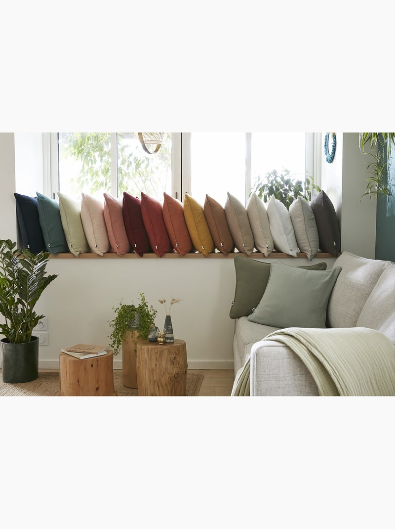 Lote de 2 cojines – gasa de algodón – con funda extraíble con cremallera – ribete Beige oscuro - Kiabi