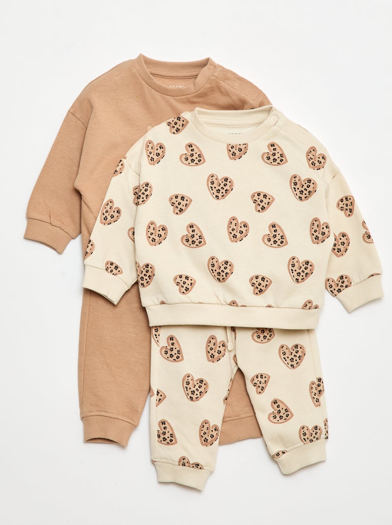Lote de 2 conjuntos jersey + pantalón en algodón Beige - Kiabi