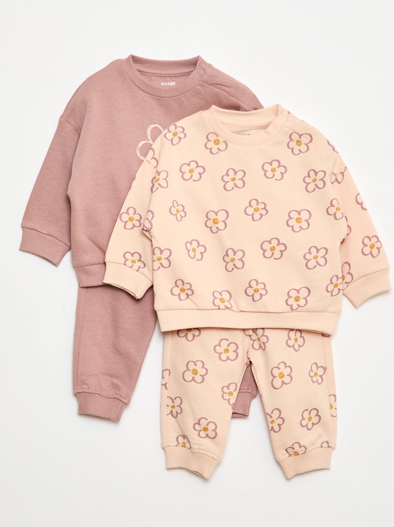 Lote de 2 conjuntos jersey + pantalón en algodón Rosa - Kiabi