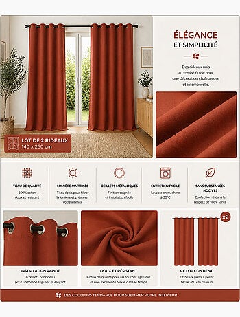 Lote de 2 cortinas 100% algodón prelavado – kala