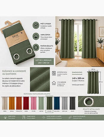 Lote de 2 cortinas 100% algodón prelavado – kala