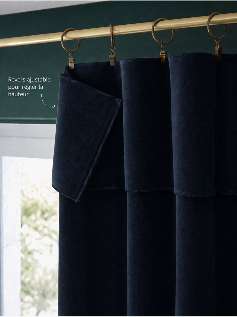 Lote de 2 cortinas de terciopelo – anillas con pinza – algodón grueso – césar Azul noche - Kiabi