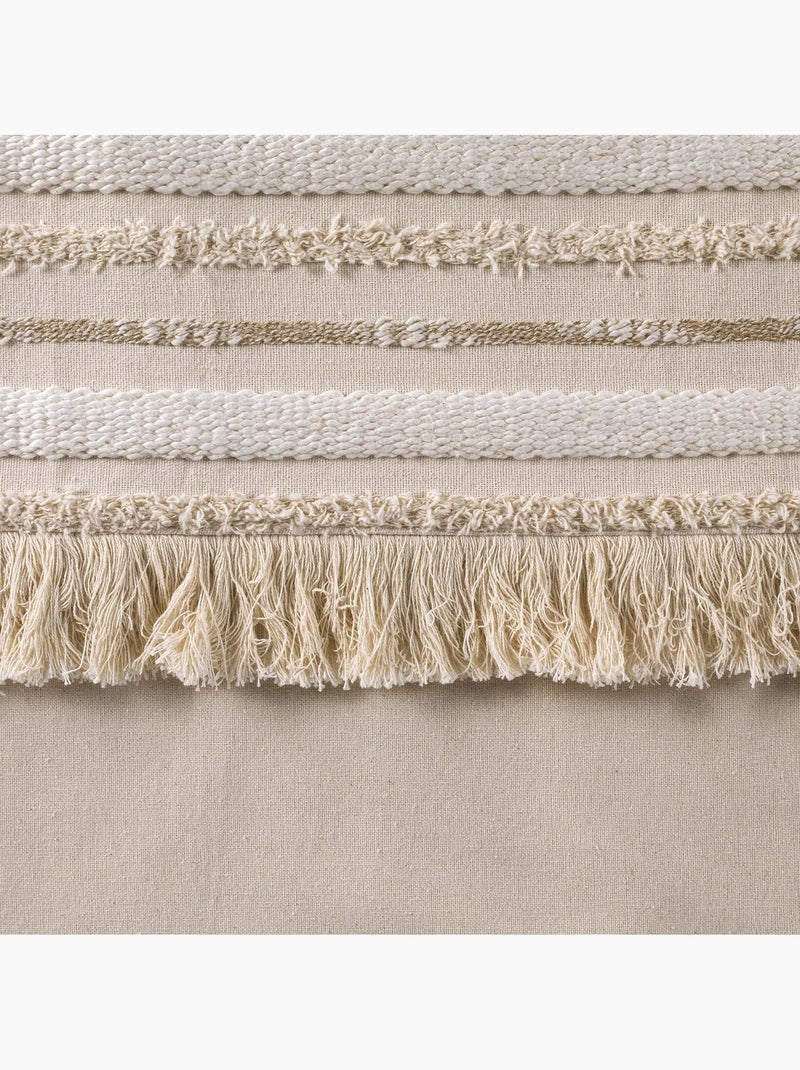 Lote de 2 cortinas filtrantes con ojales – algodón liso + banda rayada con flecos – atlas Beige natural - Kiabi