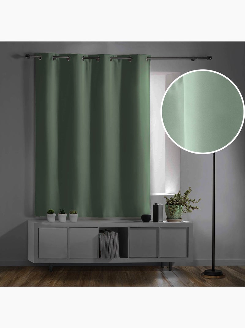 Lote de 2 cortinas opacas con ojales – lisas Verde salvia - Kiabi