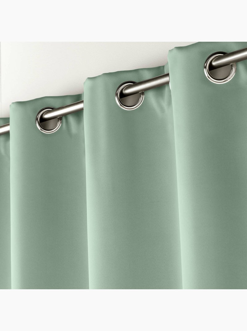 Lote de 2 cortinas opacas con ojales – lisas Verde salvia - Kiabi