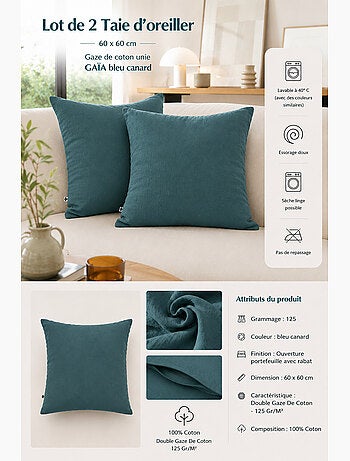 Lote de 2 fundas de almohada – doble gasa de algodón – gaïa