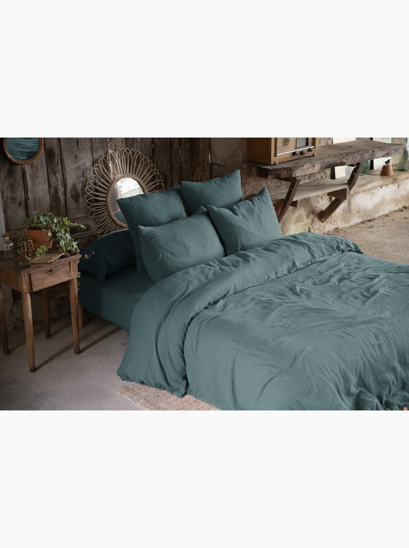 Lote de 2 fundas de almohada – doble gasa de algodón – gaïa Azul petróleo - Kiabi