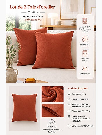 Lote de 2 fundas de almohada – doble gasa de algodón – gaïa