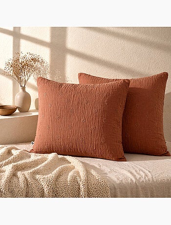 Lote de 2 fundas de almohada – gasa de algodón bordada – gaïa boho
