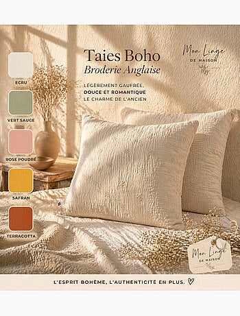 Lote de 2 fundas de almohada – gasa de algodón bordada – gaïa boho