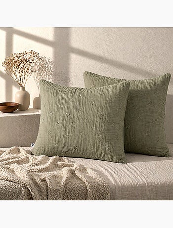 Lote de 2 fundas de almohada – gasa de algodón bordada – gaïa boho