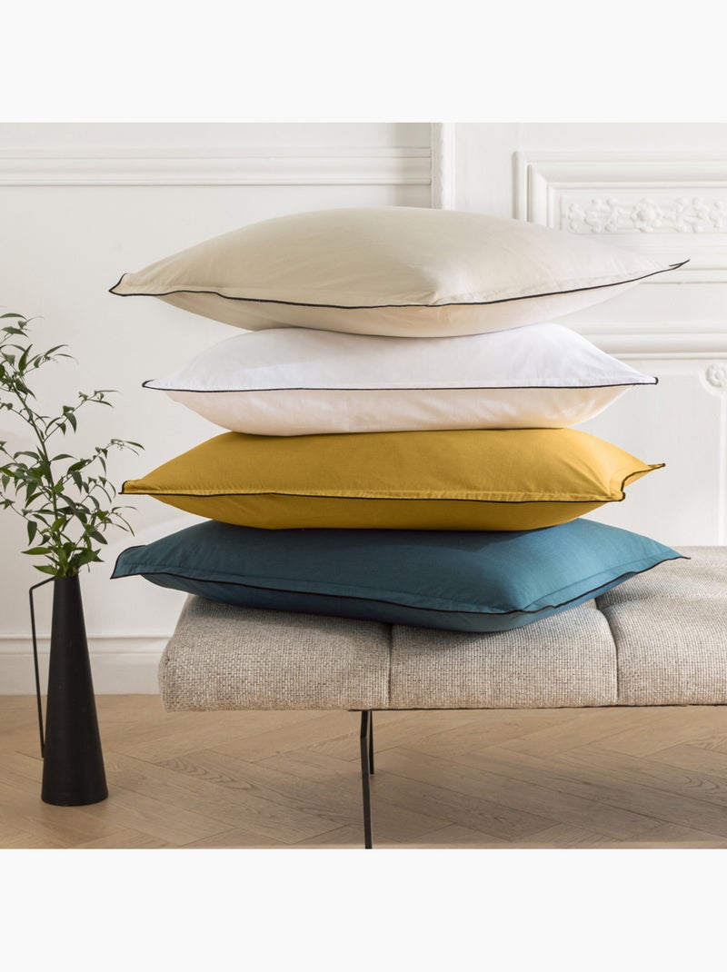 Lote de 2 fundas de almohada lisas de algodón con ribete Beige - Kiabi