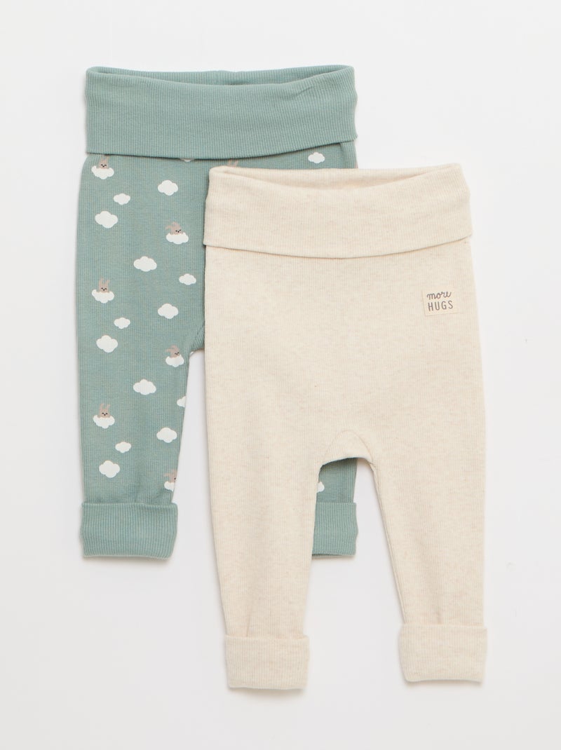 Lote de 2 leggings de canalé con vuelta - 2 piezas Azul - Kiabi