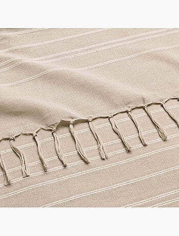 Lote de 2 mantas lilia 180 x 220 cm – 100 % algodón – manta con flecos beige