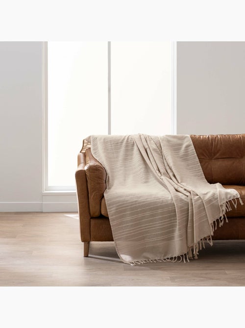 Lote de 2 mantas lilia 180 x 220 cm – 100 % algodón – manta con flecos beige - Kiabi Lote de 2 mantas lilia 180 x 220 cm – 100 % algodón – manta con flecos beige - Kiabi