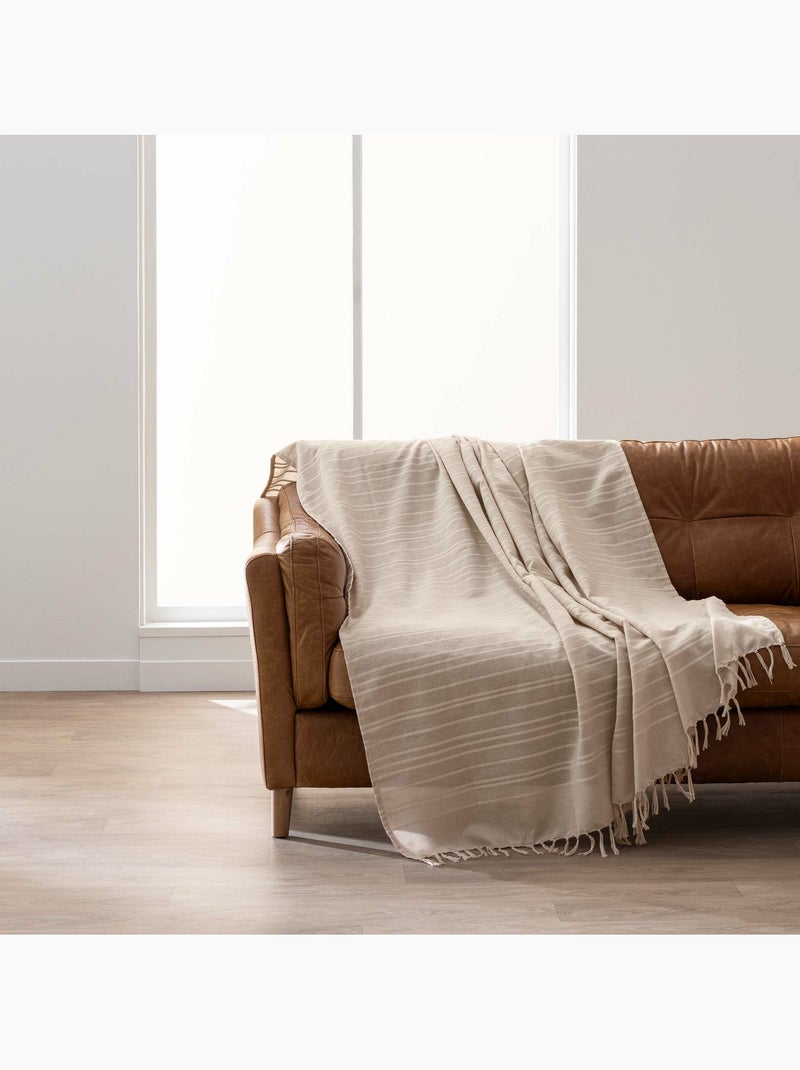Lote de 2 mantas lilia 180 x 220 cm – 100 % algodón – manta con flecos beige Beige - Kiabi