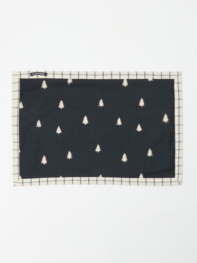 Lote de 2 manteles individuales estampados navideños de algodón 45x30 cm Negro - Kiabi