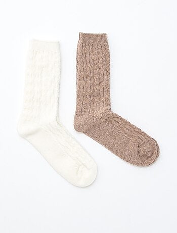 Lote de 2 pares de calcetines de lana trenzada