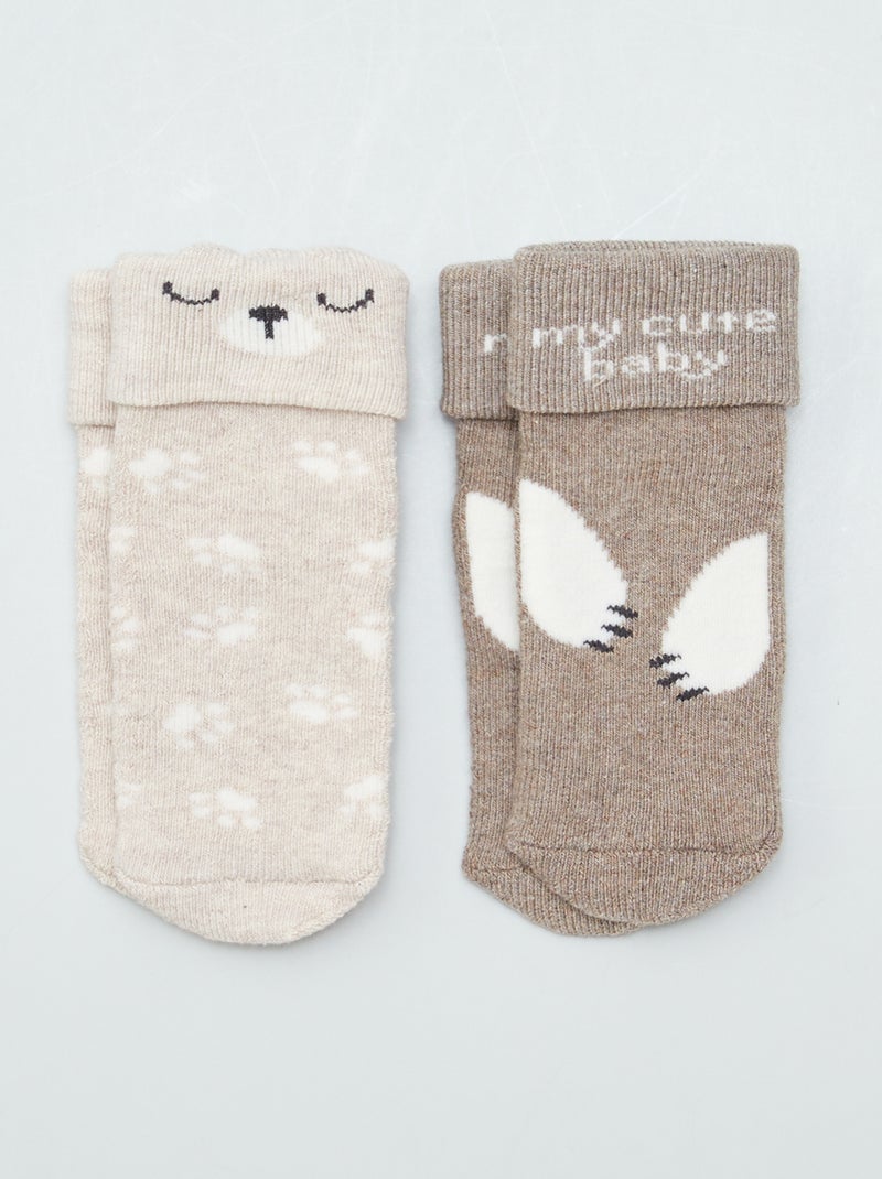 Lote de 2 pares de calcetines para recién nacido GRIS - Kiabi