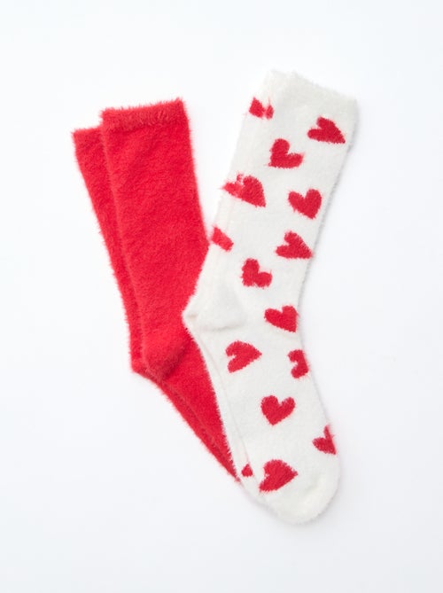 Lote de 2 pares de calcetines tobilleros estampados con corazones - Kiabi
