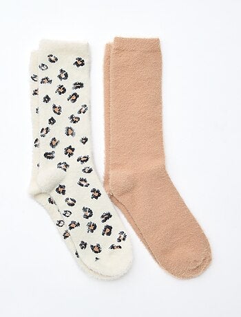 Lote de 2 pares de calcetines tobilleros estampados de leopardo