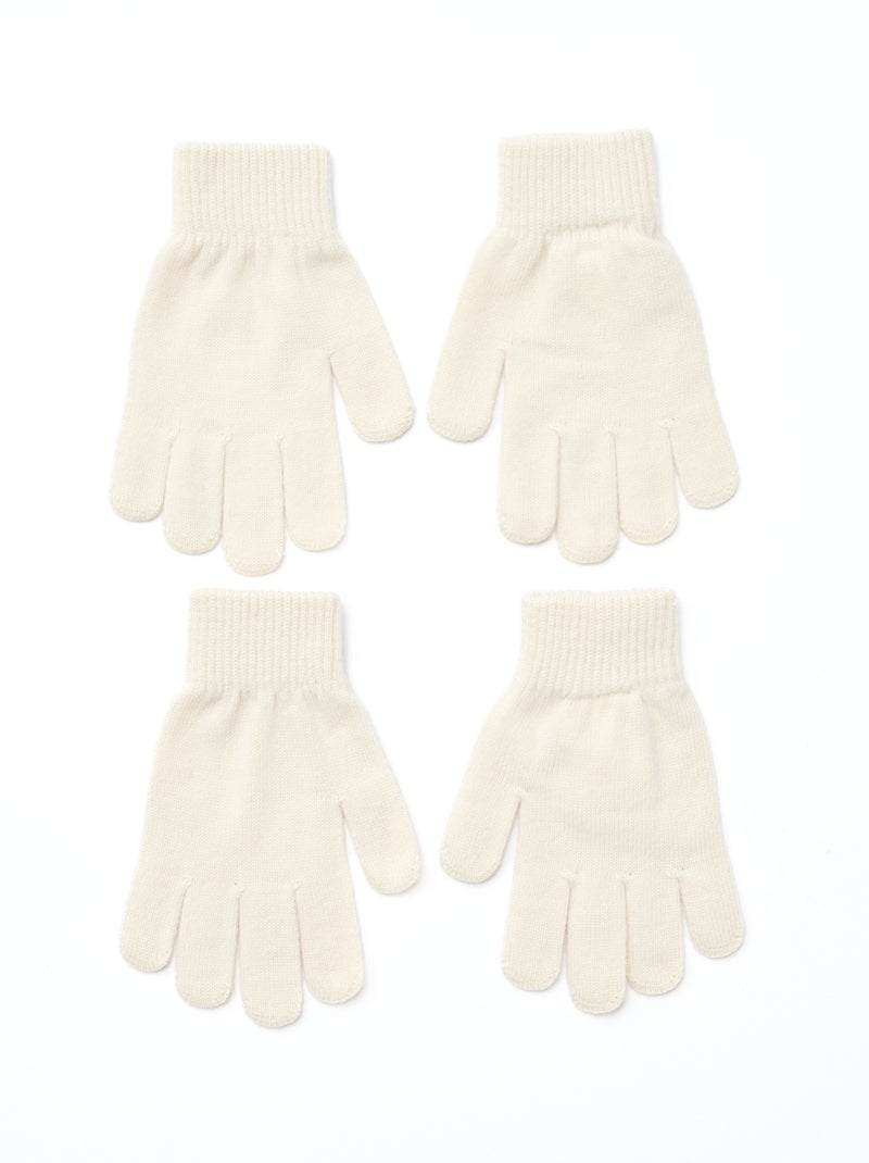 Lote de 2 pares de guantes de punto Blanco - Kiabi
