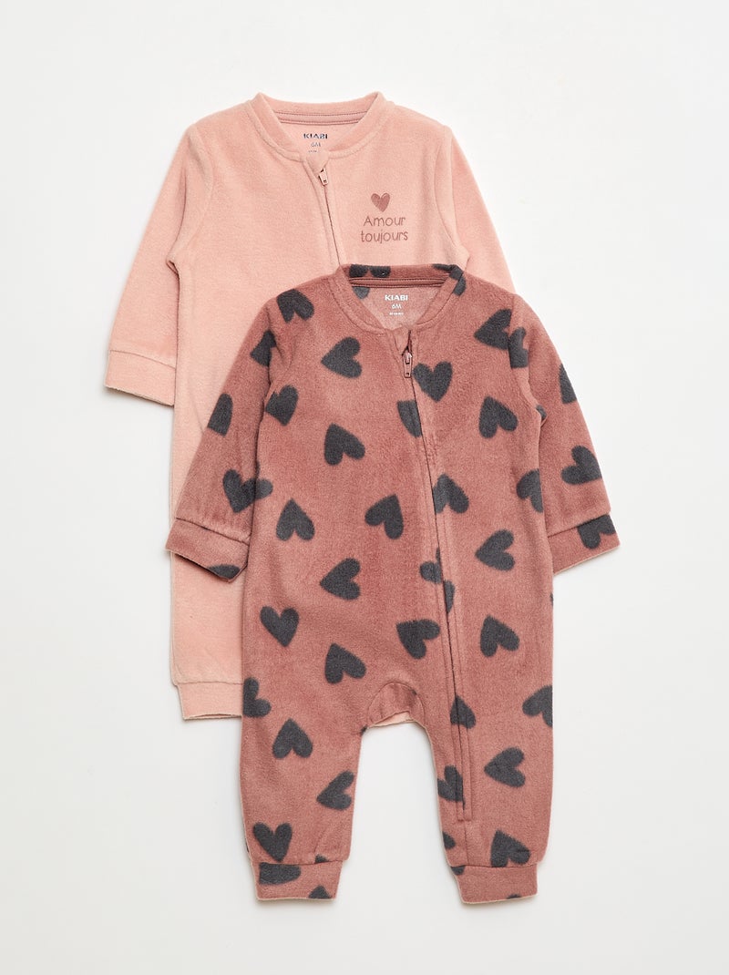 Lote de 2 pijamas enterizos de forro polar - 2 piezas Rosa - Kiabi