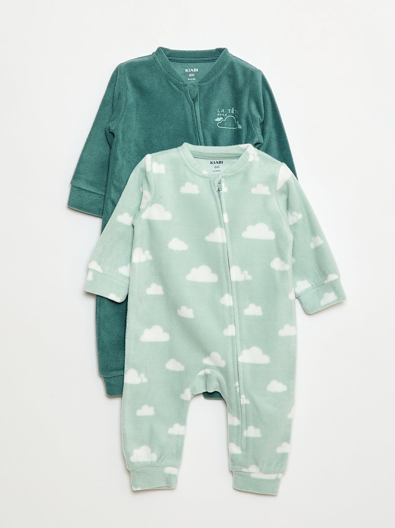 Lote de 2 pijamas enterizos de forro polar - 2 piezas Verde - Kiabi