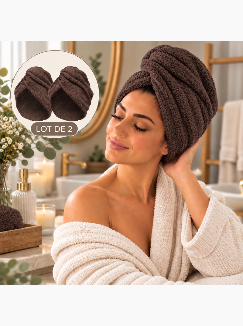 Lote de 2 toallas de algodón para el cabello Gris verde - Kiabi