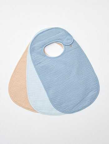 Lote de 3 baberos de gasa de algodón con forro de rizo